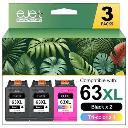 63XL Ink Cartridges Black and Color Replacement for HP 63XL Ink Cartridge Combo Pack Work with OfficeJet 3830 4650 5255 Envy 4520 4512 Deskjet 1112 3630 3634 3639 Printer (2...