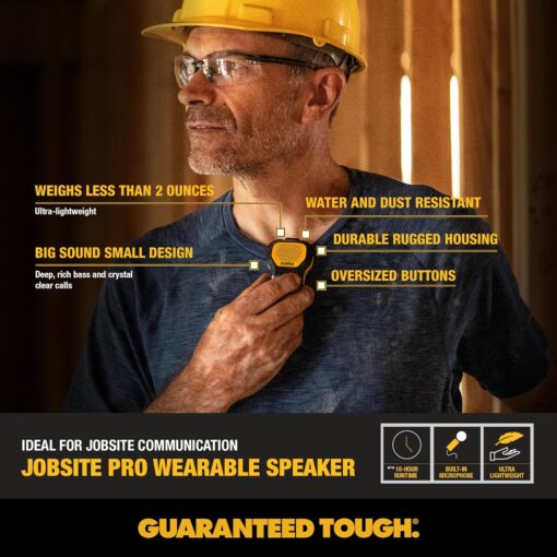 DEWALT Wearable Bluetooth Speaker (Updated Version), Clip-On Wireless Jobsite Pro Water-Resistant Portable Speaker (Non-Magnetic), Built-in Mic for Hands-Free Music/Calls,... DEWALT Wearable Bluetooth Speaker (Updated Version), Clip-On Wireless Jobsite Pro Water-Resistant Portable Speaker (Non-Magnetic), Built-in Mic for Hands-Free Music/Calls,...