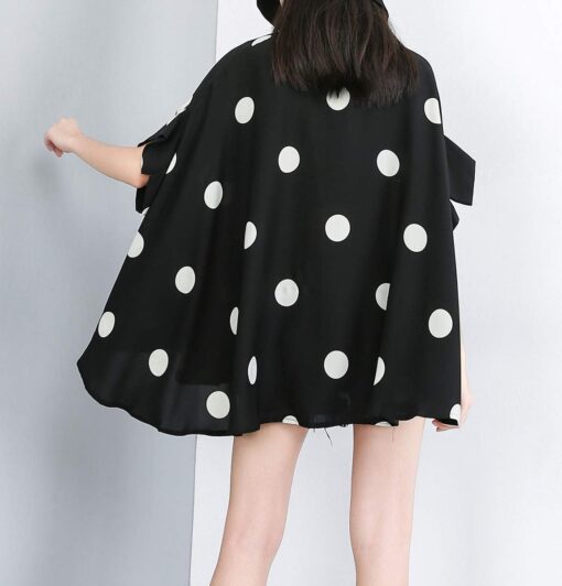 ellazhu Women's Batwing Sleeve Polka Dot Printed Button Down Blouse Oversized Shirt Top for Summer GY1903