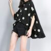 ellazhu Women's Batwing Sleeve Polka Dot Printed Button Down Blouse Oversized Shirt Top for Summer GY1903