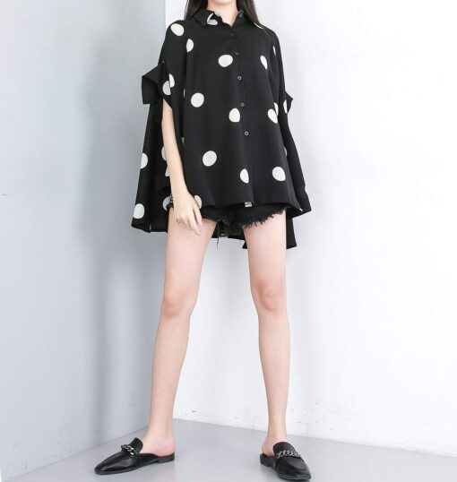 ellazhu Women's Batwing Sleeve Polka Dot Printed Button Down Blouse Oversized Shirt Top for Summer GY1903