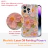 EYZUTAK Case for iPhone 16 Pro, Colorful Retro Oil Painting Printed Flower Laser Glossy Pattern Cute Curly Wave Edge Exquisite Phone Cover Stylish Durable TPU Protective Case...