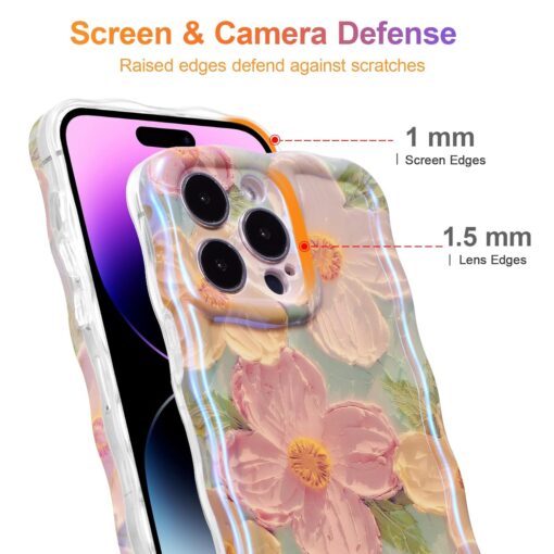 EYZUTAK Case for iPhone 16 Pro, Colorful Retro Oil Painting Printed Flower Laser Glossy Pattern Cute Curly Wave Edge Exquisite Phone Cover Stylish Durable TPU Protective Case...