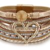 Fesciory Leopard Bracelet for Women, Boho Leather Wrap Multi-Layer Pearl Crystal Bracelet Bangle Jewelry