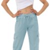 MoFiz Women's Lightweight Hiking Cargo Pants Outdoor Quick Dry Casual Travel Sweatpants Joggers Elastic Waist Button Pockets