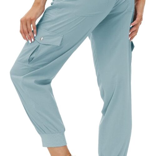 MoFiz Women's Lightweight Hiking Cargo Pants Outdoor Quick Dry Casual Travel Sweatpants Joggers Elastic Waist Button Pockets