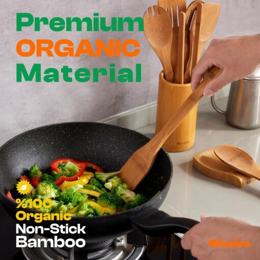 Riveira Dark Bamboo Wooden Spoons for Cooking 9-Piece with Holder, Apartment Essentials Wood Spatula Spoon Nonstick Kitchen Utensil Set Premium Quality Housewarming Gifts for... Riveira Dark Bamboo Wooden Spoons for Cooking 9-Piece with Holder, Apartment Essentials Wood Spatula Spoon Nonstick Kitchen Utensil Set Premium Quality Housewarming Gifts for...