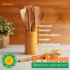 Riveira Dark Bamboo Wooden Spoons for Cooking 9-Piece with Holder, Apartment Essentials Wood Spatula Spoon Nonstick Kitchen Utensil Set Premium Quality Housewarming Gifts for...