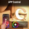 Smart LED Table Lamp, 4-in-1 Wireless Charger, Night Light, Alarm Clock, and Bluetooth Speaker with App Control for Bedroom, Office, and Home Decor (White)