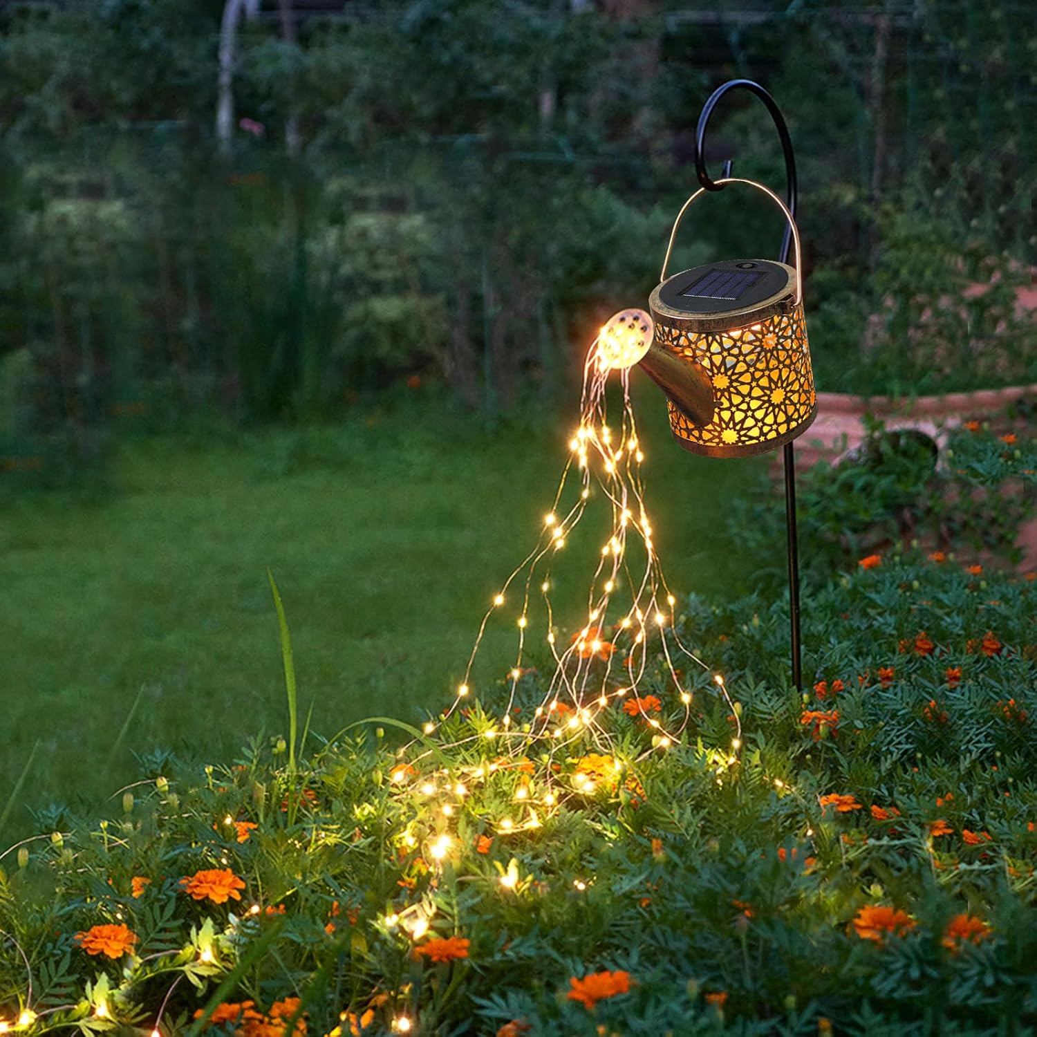 Solar Lights Outdoor Decorative, Metal Solar Watering Can Lights Waterproof, Small Hanging Garden Decor Yard Lights Outside Patio Lawn, Gifts for Mom Grandma Women Birthday(Warm...