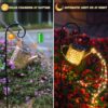Solar Lights Outdoor Decorative, Metal Solar Watering Can Lights Waterproof, Small Hanging Garden Decor Yard Lights Outside Patio Lawn, Gifts for Mom Grandma Women Birthday(Warm...
