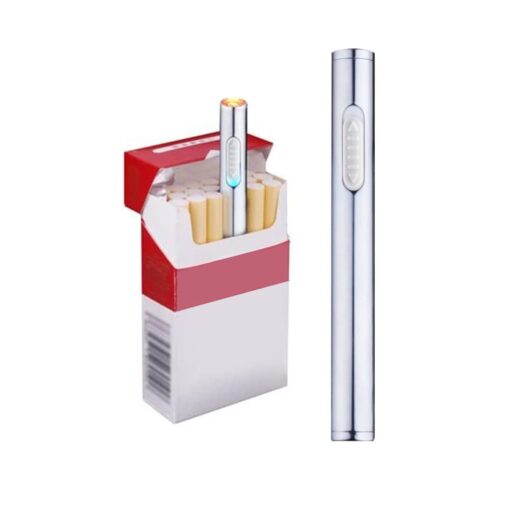 USB Mini Lighters Electronic Rechargeable Windproof Flameless Portable Cigarette Slim Lighter (Silver)
