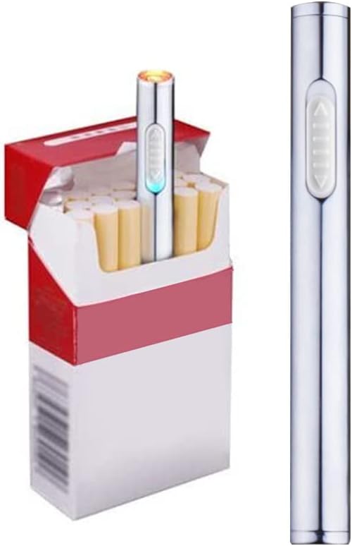 USB Mini Lighters Electronic Rechargeable Windproof Flameless Portable Cigarette Slim Lighter (Silver)