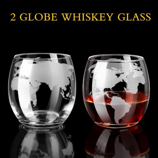 Whiskey Decanter Sets for Men, Whiskey Decanter Globe Set with 2 Etched Globe Whisky Glasses for Liquor, Bourbon, Cocktails, Vodka, Scotch liquor decanter Sets - 850ml Whiskey Decanter Sets for Men, Whiskey Decanter Globe Set with 2 Etched Globe Whisky Glasses for Liquor, Bourbon, Cocktails, Vodka, Scotch liquor decanter Sets - 850ml