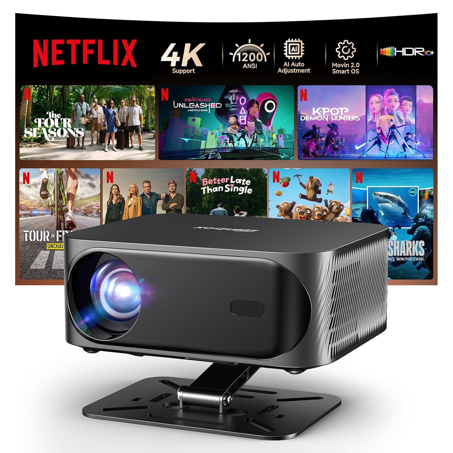 [1200 ANSI/Auto Focus & Keystone/Built-in APPs] 4K Outdoor Projector with Wifi and Bluetooth, Smart Portable Proyector with Built in Apps Netflix/YouTube/PrimeVideo & Dolby,...