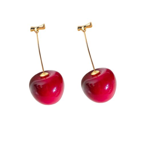 3D Red Cherry Drop Earrings Cute Fruit Gold Dangle Earrings Charm Jewelry Gift Earrings for Women