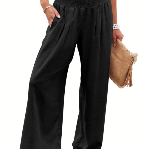 ANRABESS Women Linen Palazzo Pants Summer Boho Wide Leg High Waist Casual Lounge Pant 2025 Beach Travel Vacation Outfits