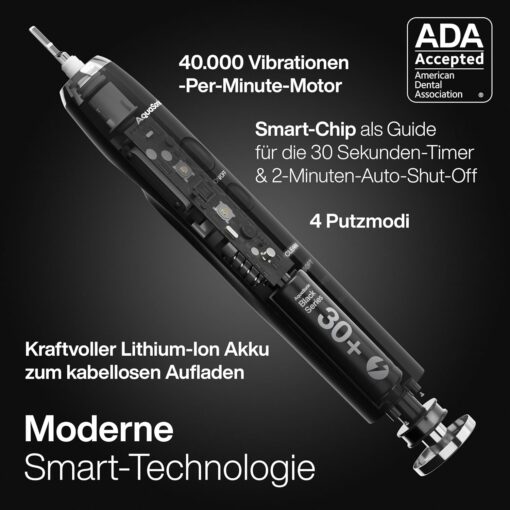 Aquasonic Black Series Ultra Whitening Toothbrush – ADA Accepted Electric Toothbrush- 8 Brush Heads & Travel Case – 40,000 VPM Electric Motor & Wireless Charging - 4 Modes w...