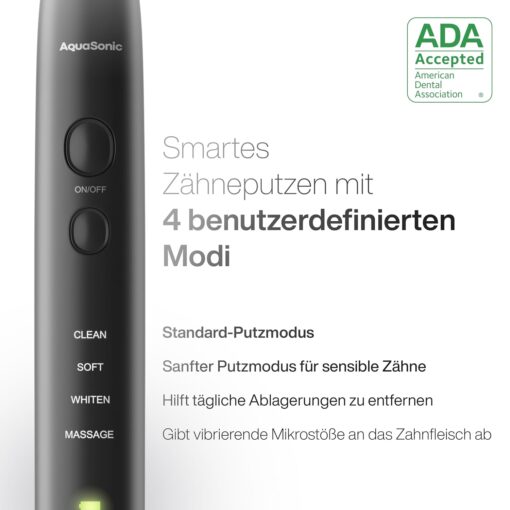 Aquasonic Black Series Ultra Whitening Toothbrush – ADA Accepted Electric Toothbrush- 8 Brush Heads & Travel Case – 40,000 VPM Electric Motor & Wireless Charging - 4 Modes w...