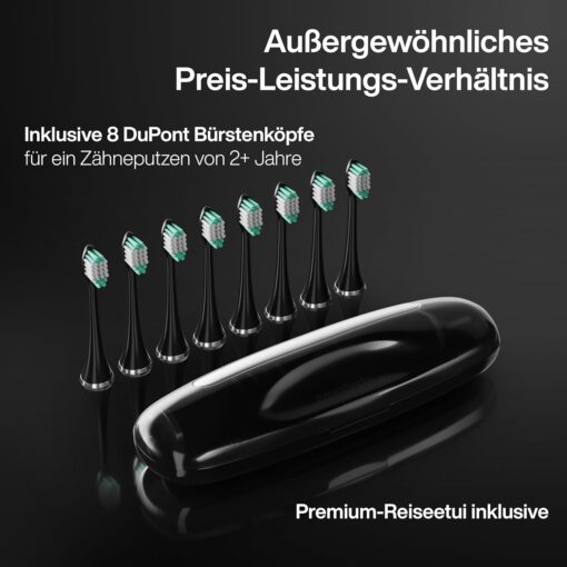 Aquasonic Black Series Ultra Whitening Toothbrush – ADA Accepted Electric Toothbrush- 8 Brush Heads & Travel Case – 40,000 VPM Electric Motor & Wireless Charging - 4 Modes w...