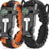 aZengear Paracord Survival Bracelet (2 Pack) | Flint Steel Fire Starter, Whistle, Compass, Mini Saw | Adjustable Wrist Band Size for Camping, Bushcraft, Emergency Kit (Black &...
