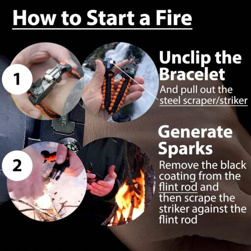 aZengear Paracord Survival Bracelet (2 Pack) | Flint Steel Fire Starter, Whistle, Compass, Mini Saw | Adjustable Wrist Band Size for Camping, Bushcraft, Emergency Kit (Black &... aZengear Paracord Survival Bracelet (2 Pack) | Flint Steel Fire Starter, Whistle, Compass, Mini Saw | Adjustable Wrist Band Size for Camping, Bushcraft, Emergency Kit (Black &...
