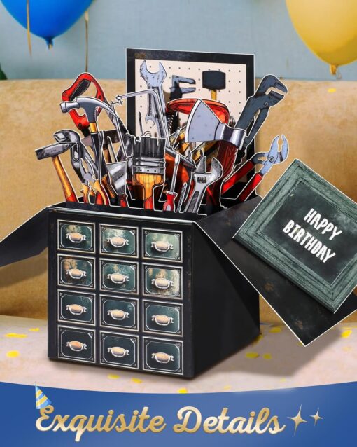 Birthday Pop Up Card with Envelope - Funny Happy Birthday 3D Greeting Pop Up Card, Best Gifts for Men Dad Husband Grandpa Father Daddy Him, Unique 3D Design, Metal Toolbox Birthday Pop Up Card with Envelope - Funny Happy Birthday 3D Greeting Pop Up Card, Best Gifts for Men Dad Husband Grandpa Father Daddy Him, Unique 3D Design, Metal Toolbox