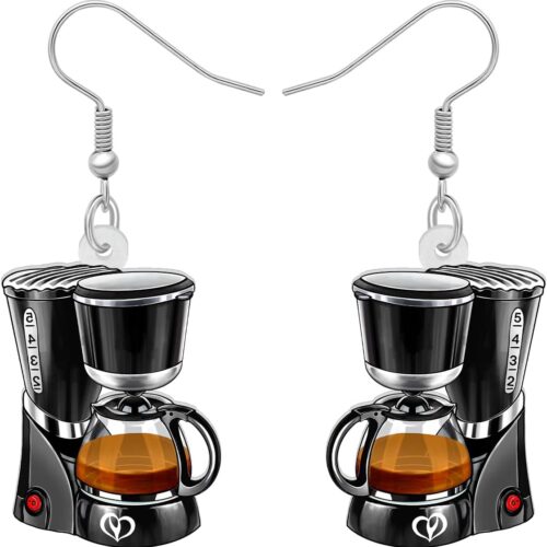 BONSNY Acrylic Dangling Novelty Fun Black Coffee Machine Earrings Hypoallergenic Designer Jewelry Gifts For Women