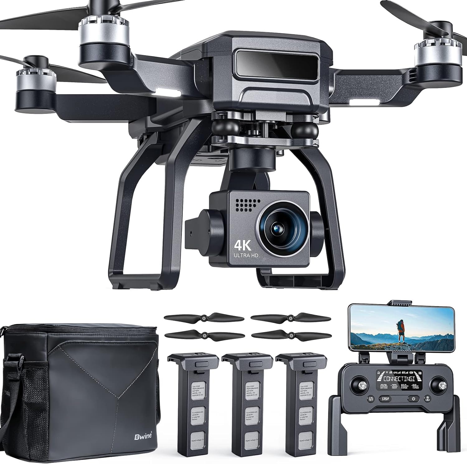 Bwine F7GB2 Pro Drones with Camera for Adults 4K UHD Aerial, 3-Axis Gimbal, 10000FT Control, 75 Mins Flight Time with 3 Batteries, GPS Follow, Waypoint, Orbit Fly, Auto Return,...