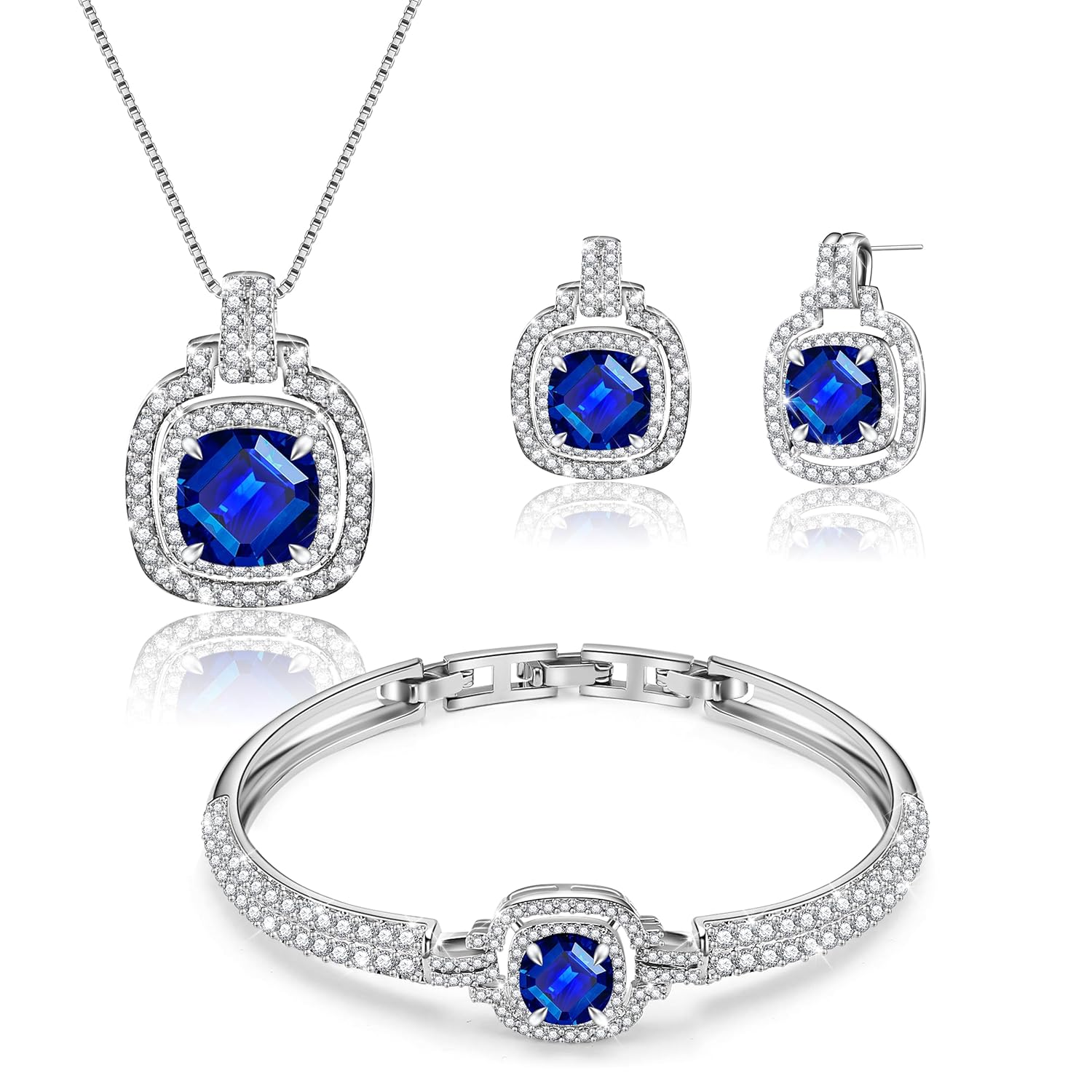 Celestial Whispers Crystal Jewelry Sets For Women 18K White Gold Bracelet Necklace and Earrings Sets for Wife Girlfriend or Mothers Idea Gift for Special Women in Life