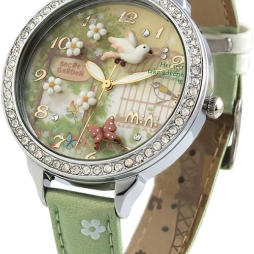 DREAMING Q&P Cute Bowknot Bunny Girl's Teenagers' Wrist Watches,Butterfly Dial,Leather Strap Golden Case fq062