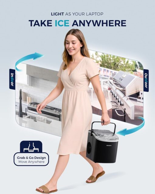 EUHOMY Countertop Ice Maker Machine with Handle, 26lbs in 24Hrs, 9 Ice Cubes Ready in 6 Mins, Auto-Cleaning Portable Ice Maker with Basket and Scoop, for...