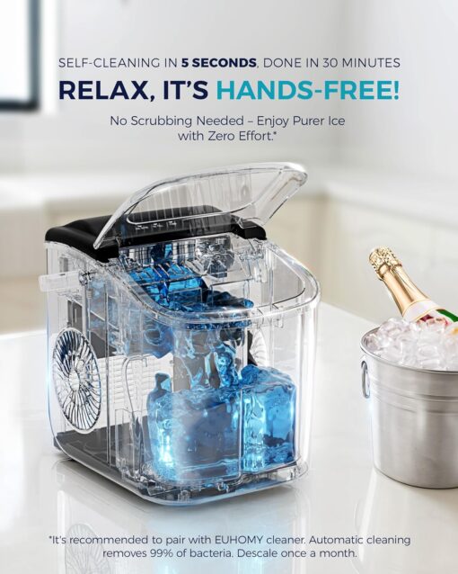 EUHOMY Countertop Ice Maker Machine with Handle, 26lbs in 24Hrs, 9 Ice Cubes Ready in 6 Mins, Auto-Cleaning Portable Ice Maker with Basket and Scoop, for...
