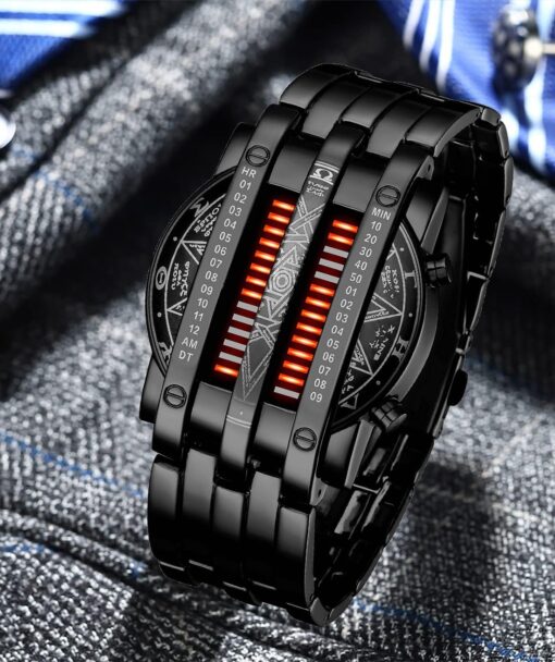 FANMIS Creative Mens Binary Matrix Blue LED Digital Watch Fashion Classic Black Plated Waterproof LED Backlight Bracelet Watches FANMIS Creative Mens Binary Matrix Blue LED Digital Watch Fashion Classic Black Plated Waterproof LED Backlight Bracelet Watches