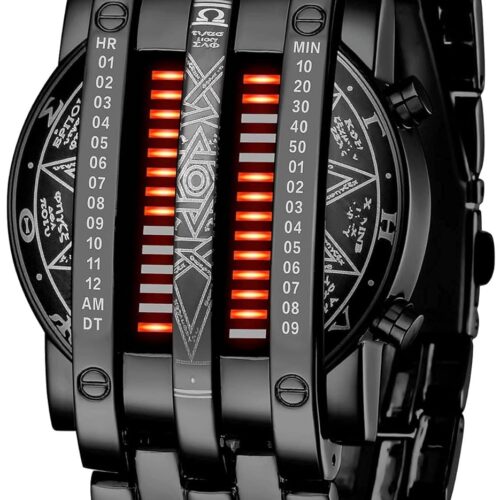FANMIS Creative Mens Binary Matrix Blue LED Digital Watch Fashion Classic Black Plated Waterproof LED Backlight Bracelet Watches