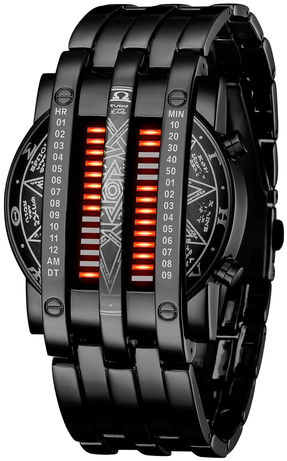 FANMIS Creative Mens Binary Matrix Blue LED Digital Watch Fashion Classic Black Plated Waterproof LED Backlight Bracelet Watches