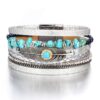 Fesciory Leopard Bracelet for Women, Boho Leather Wrap Multi-Layer Pearl Crystal Bracelet Bangle Jewelry