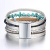 Fesciory Leopard Bracelet for Women, Boho Leather Wrap Multi-Layer Pearl Crystal Bracelet Bangle Jewelry