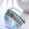 Fesciory Leopard Bracelet for Women, Boho Leather Wrap Multi-Layer Pearl Crystal Bracelet Bangle Jewelry
