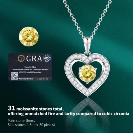 Full Moissanite Heart Necklace - No CZ! 2ct Vibrant Birthstone & 30 White Gems | 12 Month Gifts for Wife, Mom, Her | Anniversary, Valentine's Day, Mother's Day Jewelry Full Moissanite Heart Necklace - No CZ! 2ct Vibrant Birthstone & 30 White Gems | 12 Month Gifts for Wife, Mom, Her | Anniversary, Valentine's Day, Mother's Day Jewelry