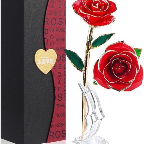 Gold Dipped Rose 24k Red Gold Plated Rose - Everlasting Long Stem Real Rose Exquisite Holder, Romantic Gift for Valentine's and Mother's Day, Gfts for Her Anniversary
