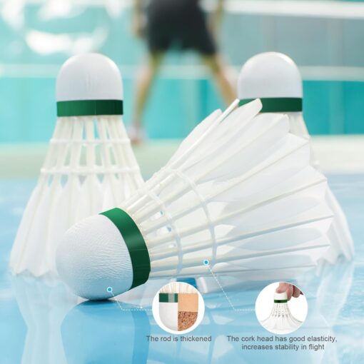 Goose Feather Badminton Shuttlecocks Birdies, 12 Pack Hight Speed Training Badminton Balls with Great Stability for Indoor Outdoor Sports