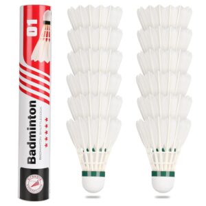 Goose Feather Badminton Shuttlecocks Birdies, 12 Pack Hight Speed Training Badminton Balls with Great Stability for Indoor Outdoor Sports