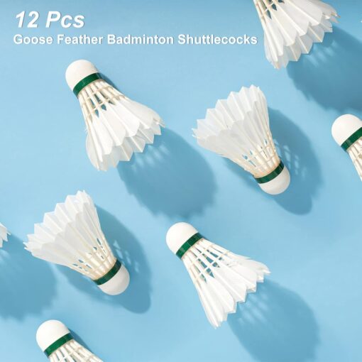 Goose Feather Badminton Shuttlecocks Birdies, 12 Pack Hight Speed Training Badminton Balls with Great Stability for Indoor Outdoor Sports
