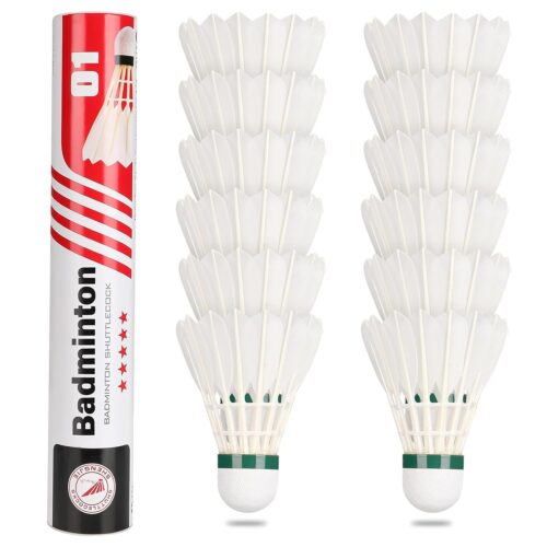 Goose Feather Badminton Shuttlecocks Birdies, 12 Pack Hight Speed Training Badminton Balls with Great Stability for Indoor Outdoor Sports