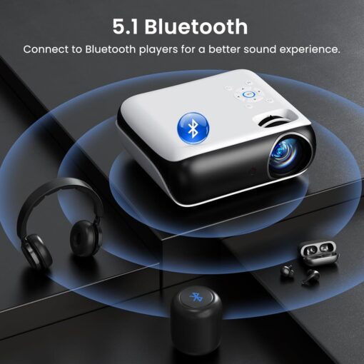 HAPPRUN Native 1080P Bluetooth Projector, Full HD Portable Outdoor Movie Projector with Built-in Speaker, Compatible with Smartphone, HDMI, USB, AV, Fire Stick, PS5 for Home,...