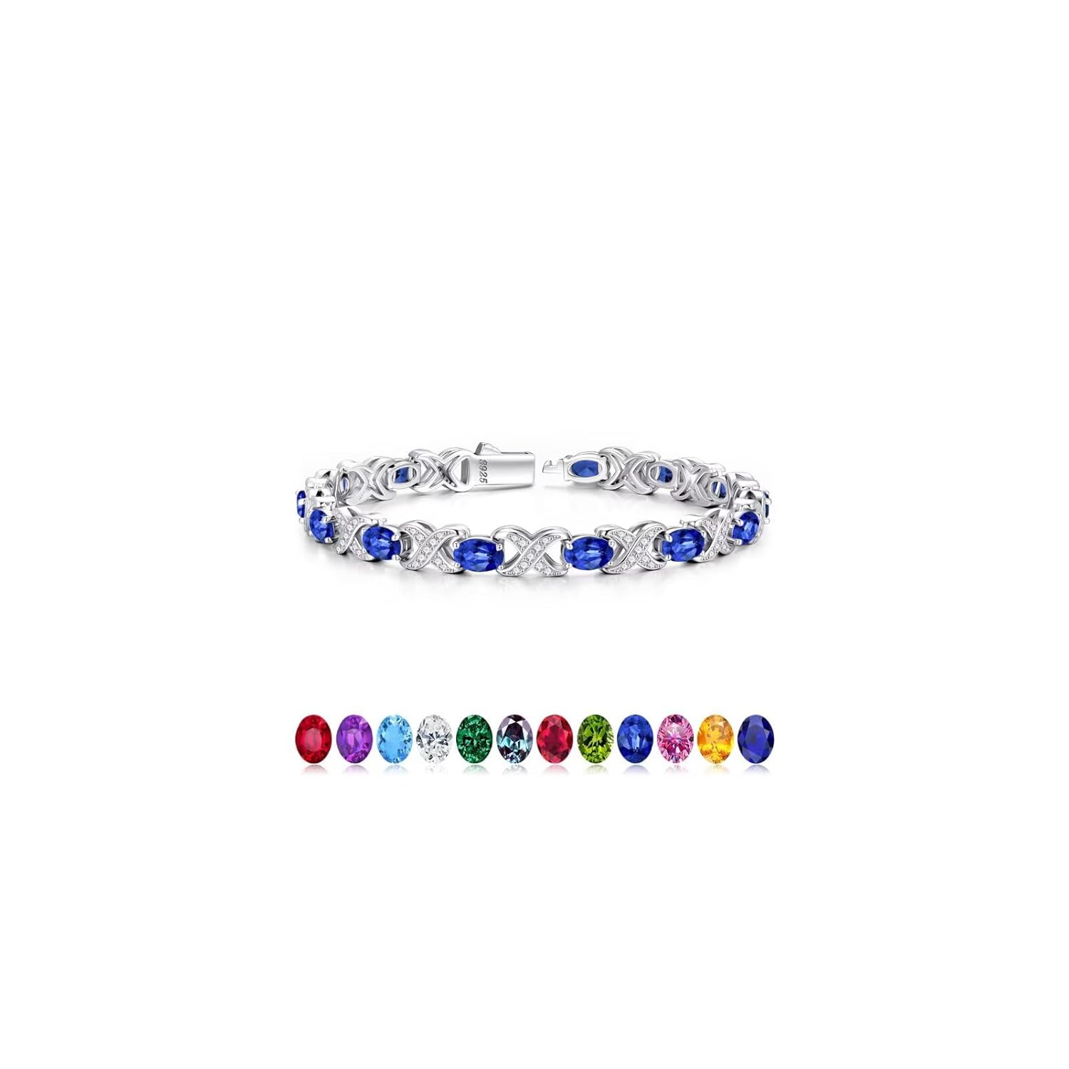 Iefil Oval Birthstone Bracelets for Women, Sterling Silver Tennis Bracelets Unique X O Design Fine Jewelry Anniversary Birthday Gifts for Her Sterling Silver Birthstone Jewelry...