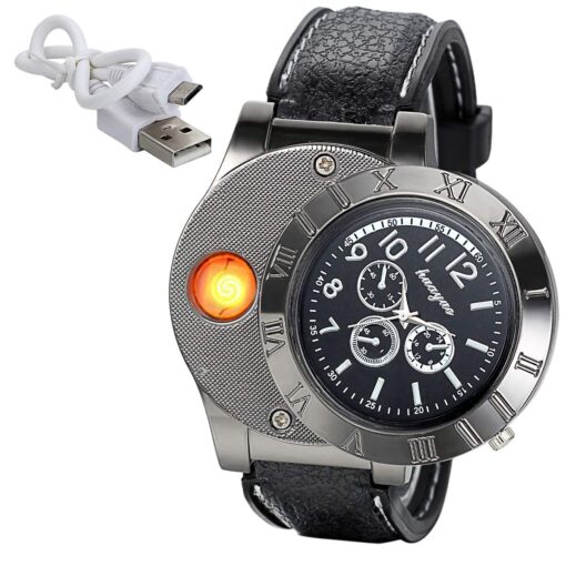 JewelryWe Mens Novelty Cigarette Lighter Watch USB Charging Windproof Quartz Wrist Watch JewelryWe Mens Novelty Cigarette Lighter Watch USB Charging Windproof Quartz Wrist Watch