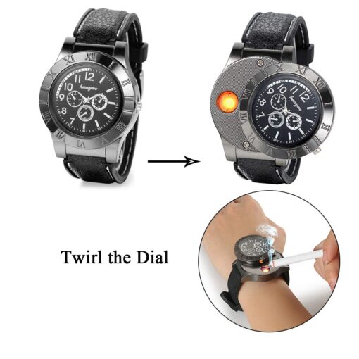 JewelryWe Mens Novelty Cigarette Lighter Watch USB Charging Windproof Quartz Wrist Watch JewelryWe Mens Novelty Cigarette Lighter Watch USB Charging Windproof Quartz Wrist Watch