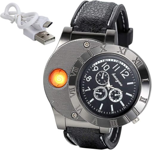 JewelryWe Mens Novelty Cigarette Lighter Watch USB Charging Windproof Quartz Wrist Watch JewelryWe Mens Novelty Cigarette Lighter Watch USB Charging Windproof Quartz Wrist Watch